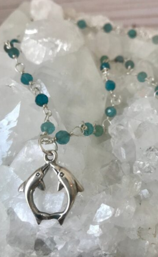 Sterling Silver and Apatite Dolphin Necklace